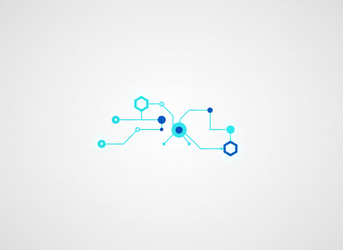 A clean, minimal, cyber-themed illustration matching the existing roadmap images: a simple abstract network diagram with nodes and connecting lines, using blue and teal accents on a light background, sized to sit alongside the other three images in a horizontal row.